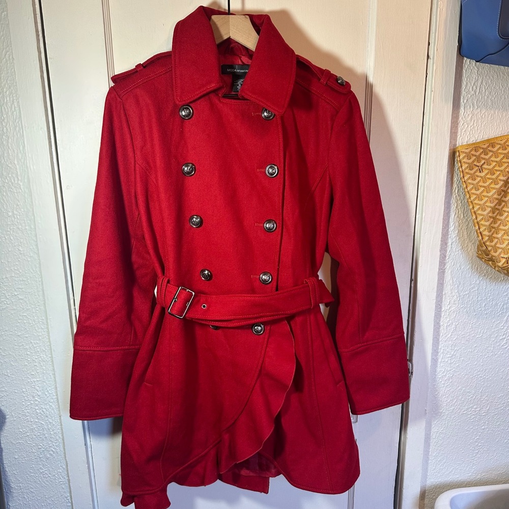 Moda International Wool Blend Trench Coat Red Double Breasted XL